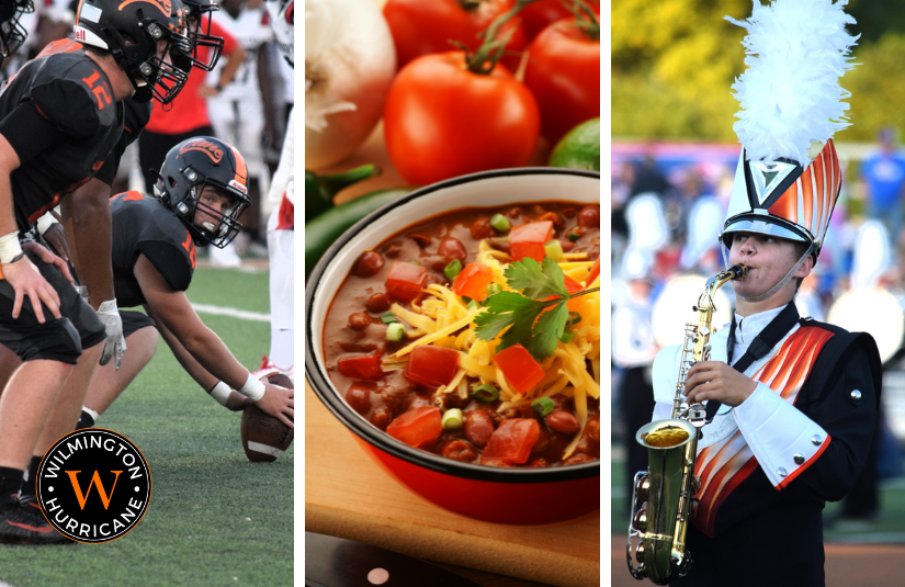 Chili, Football, Band collage - links to homecoming 2023 information